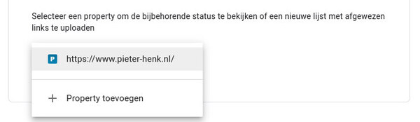 Backlinks disavowen: property selecteren | Pieter-Henk.nl